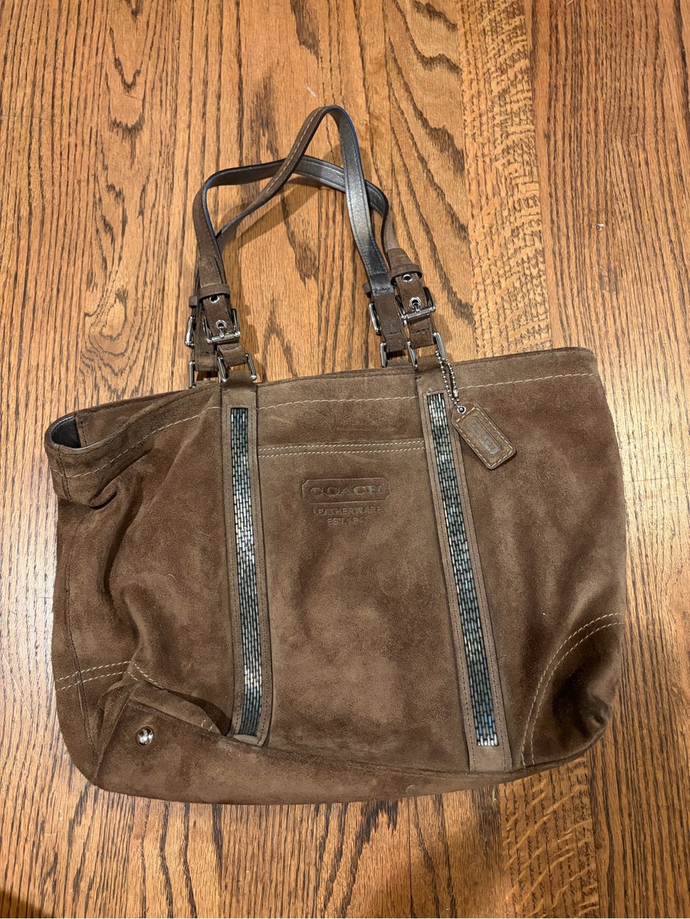 Coach Brown Suede Shoulder Tote with Leather Straps